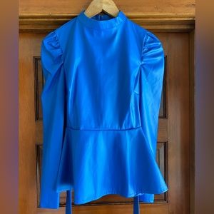Faux Leather Blue Peplum Top with Belt.